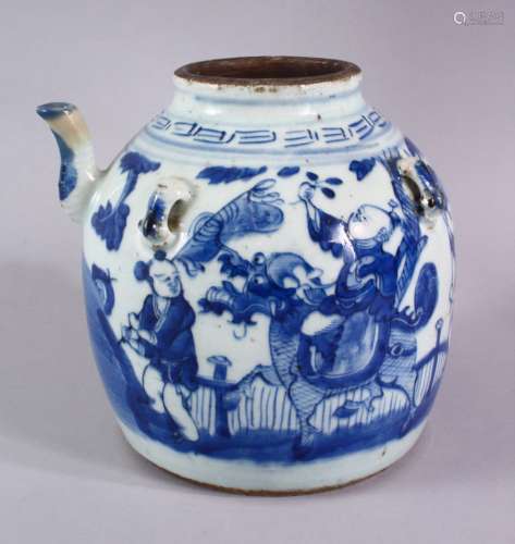A CHINESE BLUE & WHITE PORCELAIN KETTLE / TEAPOT - decorated...