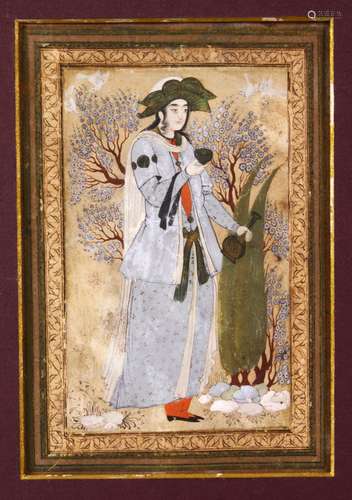 A SAFAVID MINIATURE PAINTING OF A PRINCE, the painting alone...