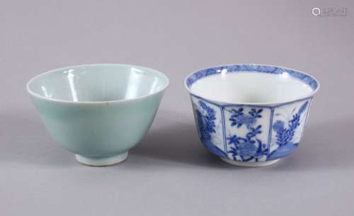 TWO CHINESE PORCELAIN BOWLS, one kangxi style with panel dec...