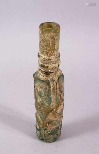 A NISABOUR GLASS CARVED VESSEL, 11CM