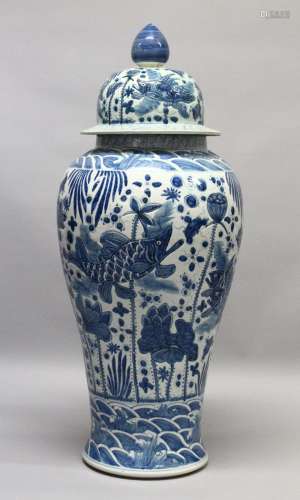 A LARGE 20TH CENTURY KANGXI STYLE BLUE AND WHITE FLOOR STAND...