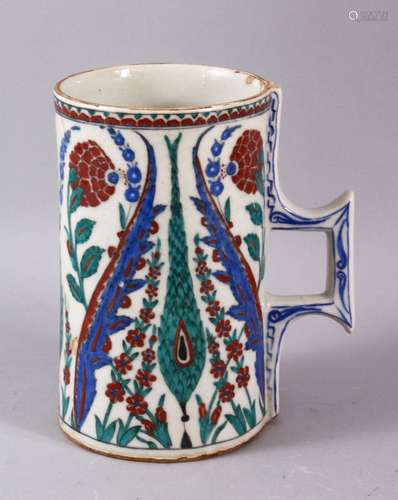 A 19TH CENTURY FRENCH SAMSON POTTERY IZNIK STYLE POTTERY JUG...