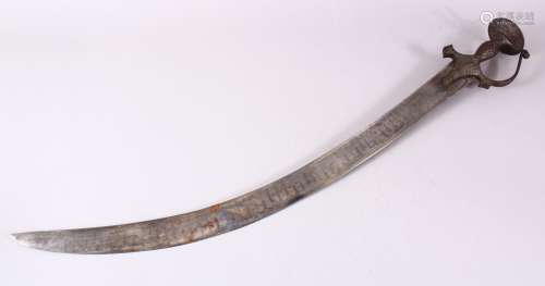 A 18TH CENTURY INDIAN TULWAR SWORD, with silver inlaid steel...