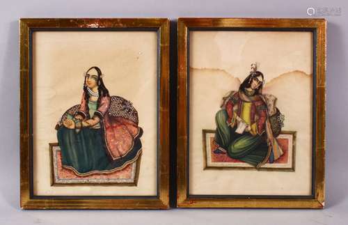 TWO INDIAN MINIATURE PAINTING OF FIGURES, both depicted in s...