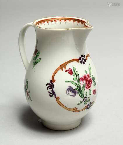 A WORCESTER FAMILLE ROSE SPARROW BEAK JUG. 3.5ins high.