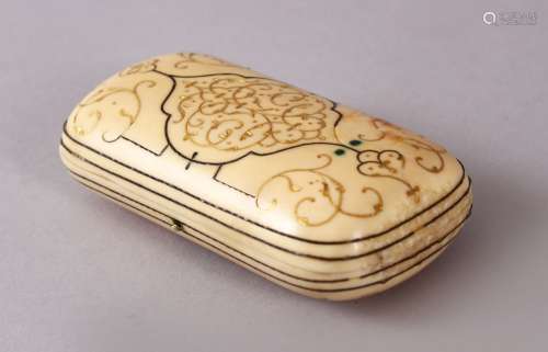 A VERY FINE CAUCASIAN WALRUS IVORY TOBACCO BOX, with silver ...