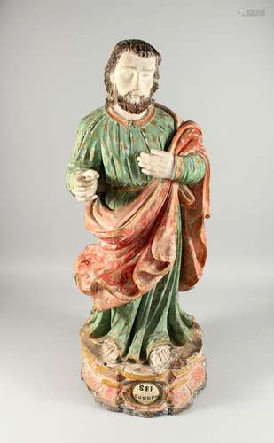 AN 18th CENTURY ITALIAN POLYCHROME FIGURE OF SAINT JOSEPH. I...