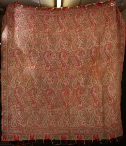 A LARGE INDIAN PAISLEY DESIGN TEXTILE, With tassel.