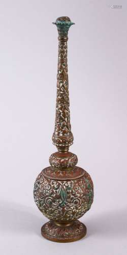 AN INDIAN BRONZE MOULDED ROSE WATER SPRINKLER, with moulded ...