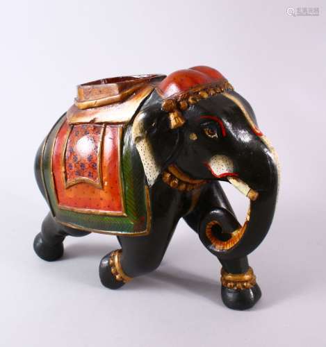 AN INDIAN LACQUER MODEL ELEPHANT, with decorated wears, 30cm...