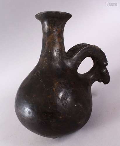 A GOOD EARLY AMLASH RYTON 1000BC POTTERY RAMS HEAD VASE, wit...