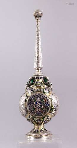 A FINE 17TH / 18TH CENTURY INDIAN LUKNOW ENAMEL & SILVER ROS...