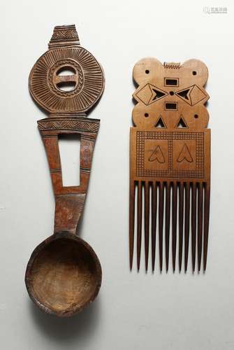 A TRIBAL SPOON AND COMB