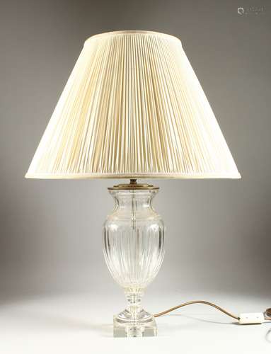 A CUT GLASS LAMP AND SHADE