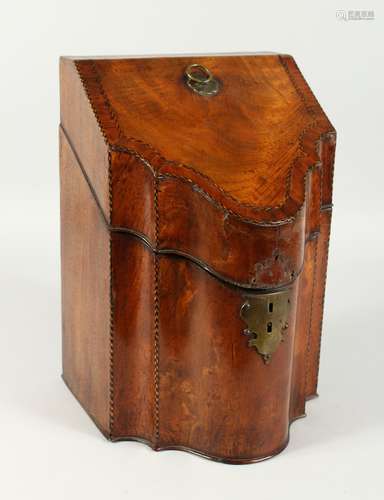 A GEORGE III MAHOGANY KNIFE BOX with fitted interior 9ins wi...