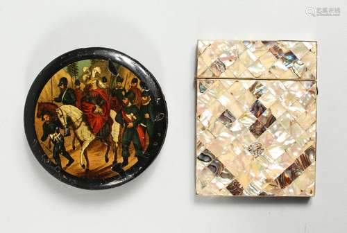 A VICTORIAN MOTHER OF PEARL CALLING CARD CASE and a lacquer ...