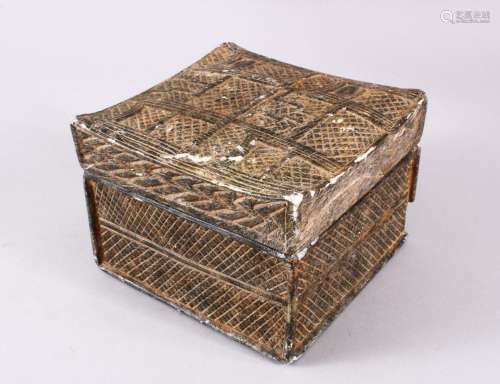 A 19TH CENTURY EGYPTIAN CARVED STONE LIDDED MEDICINE BOX, ca...
