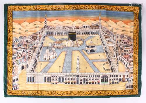 A LARGE 19TH CENTURY PAINTING OF MECCA, the painted scenes d...