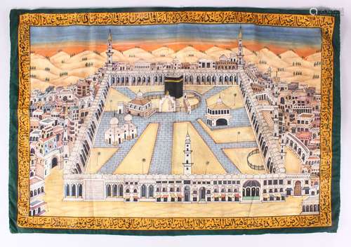 A LARGE 19TH CENTURY PAINTING OF MECCA, the painted scenes d...