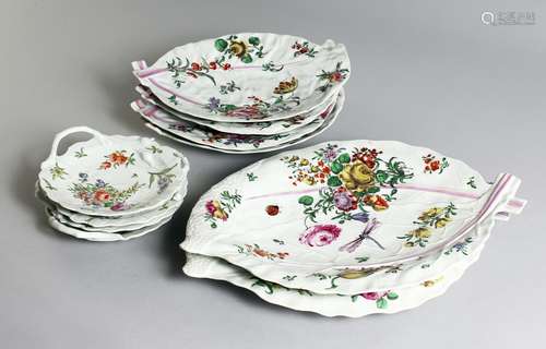 A SUPERB WORCESTER PORCELAIN LEAF SHAPED DESSERT SET, CIRCA....