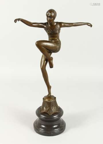 AFTER D.H. CHIPARUS. A BRONZE DANCER on a circular base.