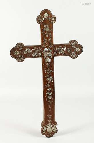 A 19TH CENTURY ROSEWOOD CROSS inlaid with mother of pearl. 1...