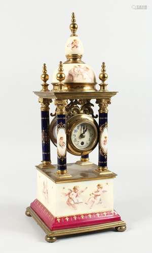 A SUPERB VIENNA PORCELAIN AND GILT METAL PILLAR CLOCK painte...