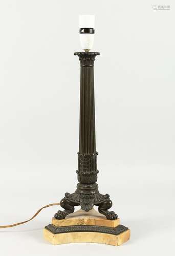 A SUPERB EMPIRE BRONZE AND MARBLE CANDLESTICK with fluted co...