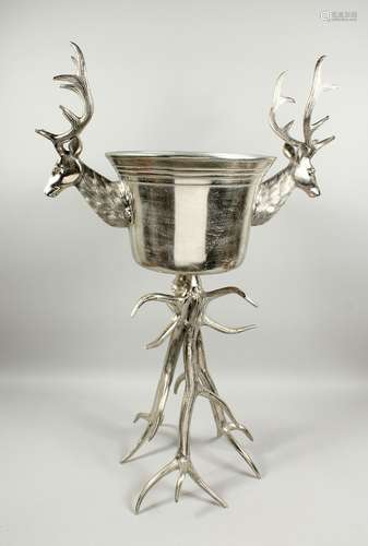 A LARGE STAG'S HEAD WINE COOLER ON STAND 41ins high.