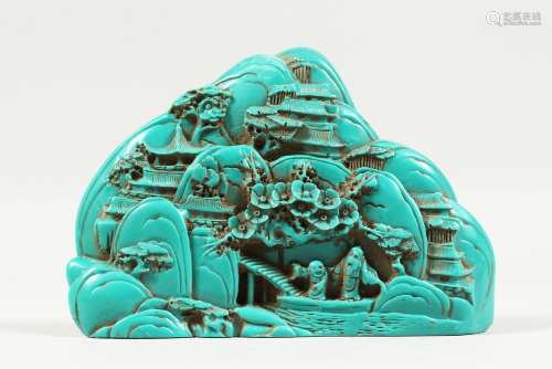 A CHINESE CARVED TURQUOISE MOUNTAIN. 5.5ins long.