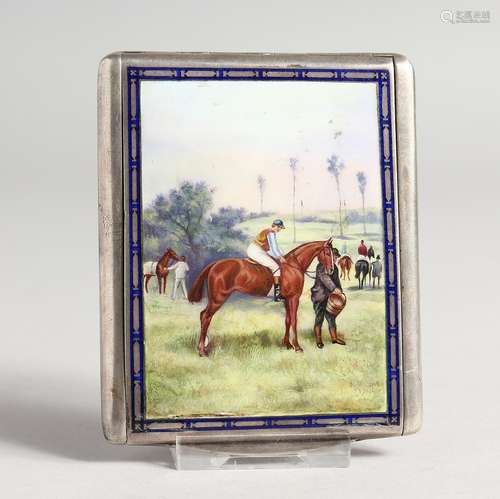 A SUPERB SILVER AND ENAMEL CIGARETTE CASE with enamel lid, h...