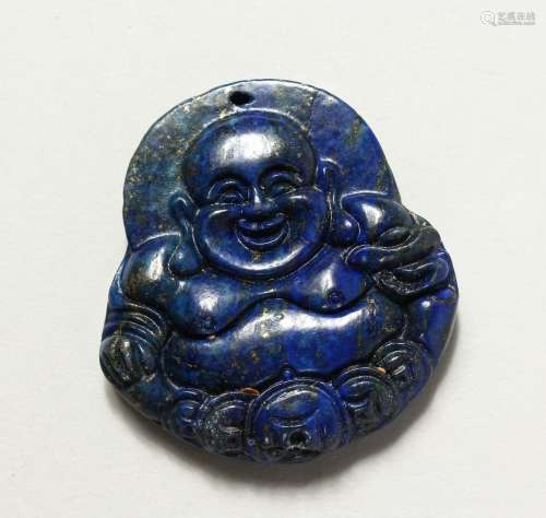 A CHINESE CARVED LAPIS PENDANT 2ins.