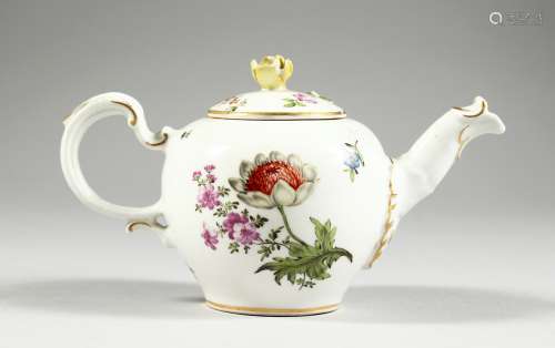 A LOVELY VIENNA BULLET SHAPED TEA POT AND COVER, with flower...