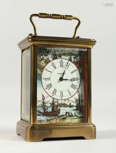 A TIFFANY & CO. FRENCH STYLE CARRIAGE CLOCK, the dial with s...