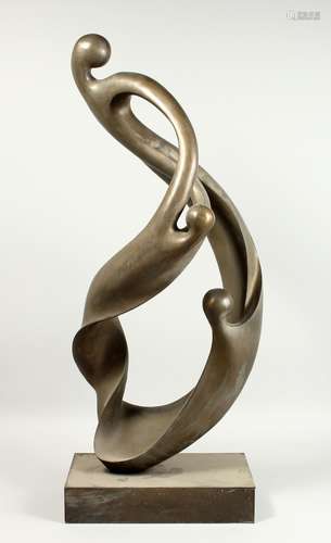 A LARGE STANDING ABSTRACT BRONZE. 34ins high