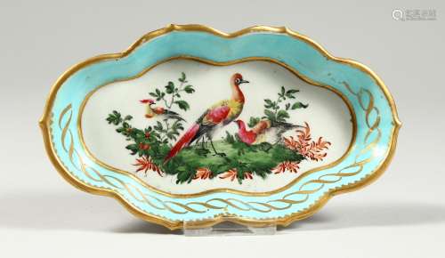 A WORCEASTER SPOON TRAY, painted with birds under a turquois...