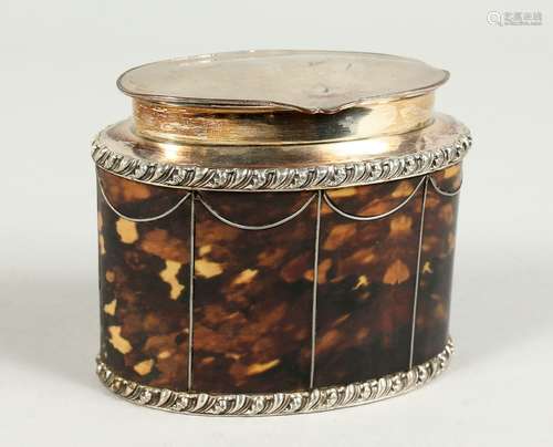 A FAUX-TORTOISESHELL OVAL TEA CADDY with plated mounts. 4