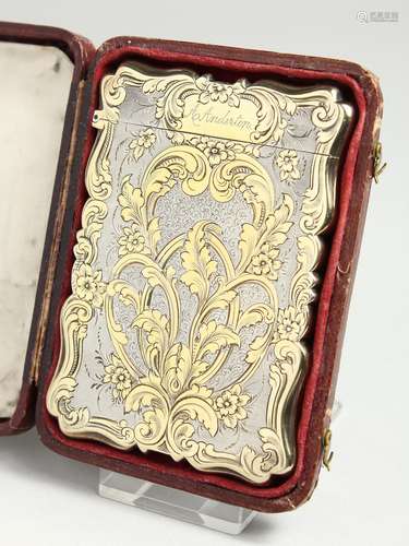 A VICTORIAN SILVER AND SILVER GILT CALLING CARD CASE Biiming...