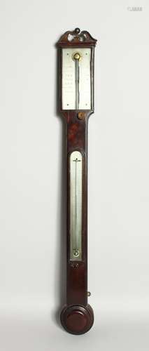 A GEORGE III MAHOGANY STICK BAROMETER by Palmer Steele and C...