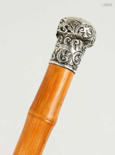 A VICTORIAN BLACKTHORN WALKING STICK with cast metal bull do...