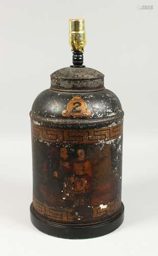 A OLD TOLEWARE TEA TIN LAMP 14ins high