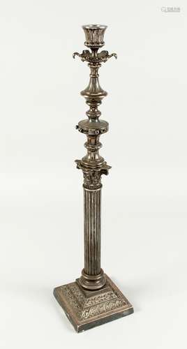 A LARGE VICTORIAN CORINTHIAN COLUMN LAMP on a square base. 2...