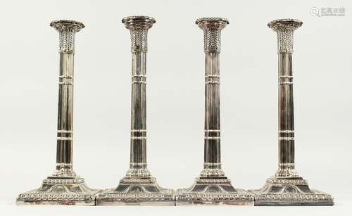 A SET OF FOUR CLUSTER COLUMN OF CLASSIC DESIGN on square loa...