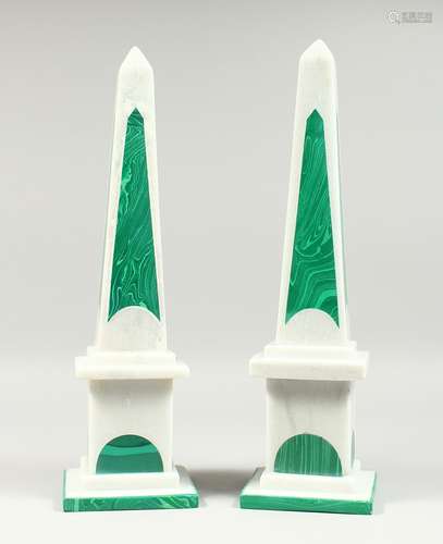 A GOOD PAIR OF MARBLE AND MALACHITE OBELISKS. 6