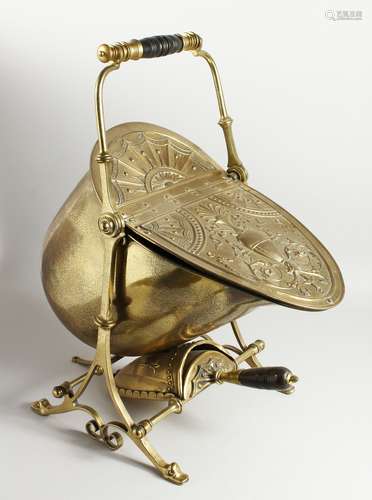 A VERY GOOD VICTORIAN BRASS COAL PURDONIUM on a folding stan...