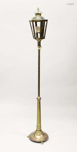 A BRASS LANTERN LAMP 6ft high