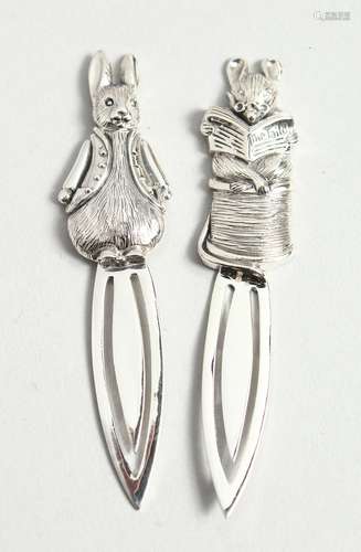 TWO SILVER BEATRIX POTTER BOOK MARKS