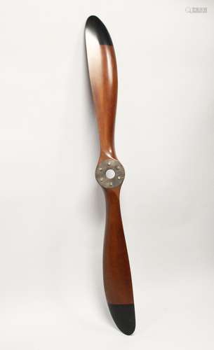 A LARGE, MODERN MAHOGANY TWIN BLADE PROPELLER 7ft 8ins long