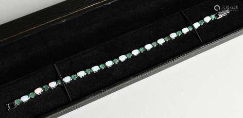 A SILVER OPAL AND EMERALD LINK BRACELET