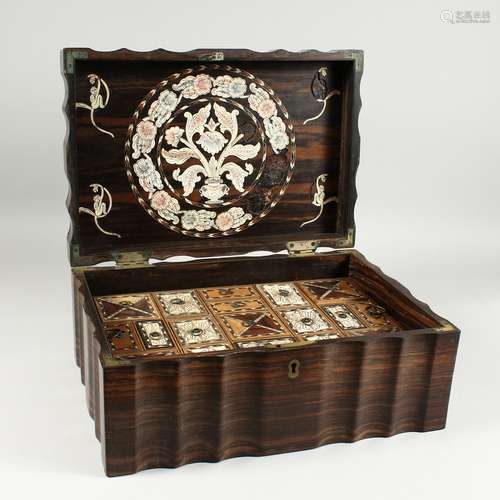 A GOOD CONTINENTAL WORK BOX with ivory fitted interior. 14in...